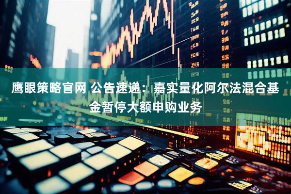 鹰眼策略官网 公告速递：嘉实量化阿尔法混合基金暂停大额申购业务